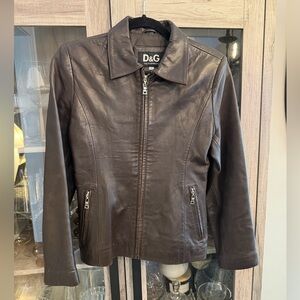 DOLCE & GABBANA FAUX LEATHER JACKET Y2K BROWN ZIP JACKET MEDIUM